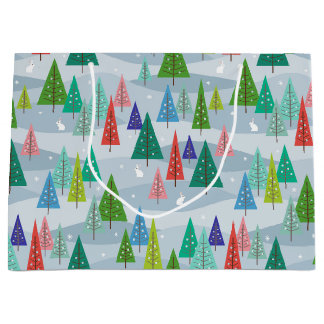 Winter Christmas Trees Retro Inspired Large Gift Bag