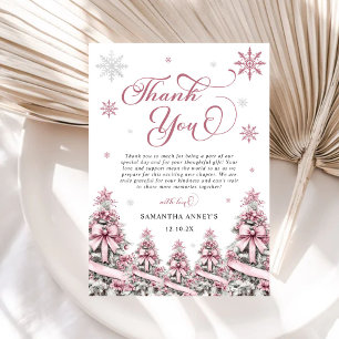 Winter Christmas Trees Snowflakes Pink Baby Shower Thank You Card