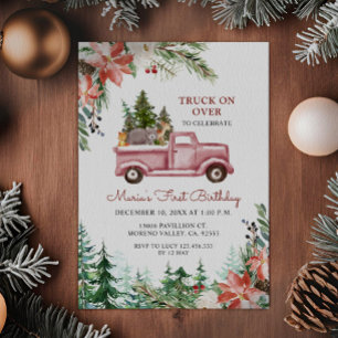 Winter Christmas Truck on over for birthday party Invitation