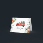 Winter Christmas Truck Thank You Card<br><div class="desc">Gorgeous greenery,  floral and snowflake accents with a red truck filled with christmas trees.</div>