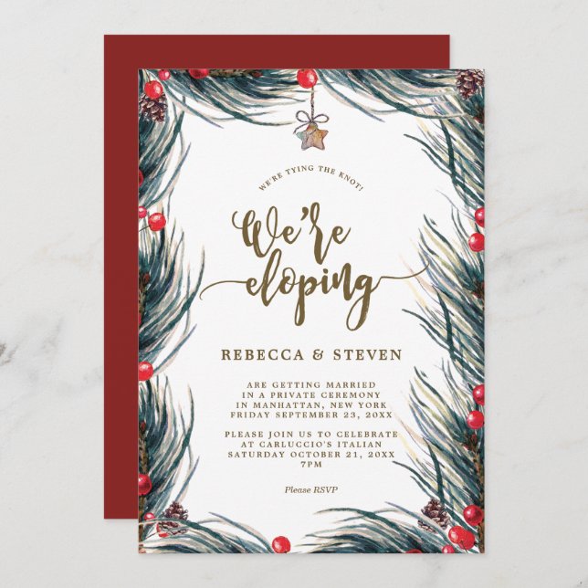 winter christmas tying the knot eloping invitation (Front/Back)