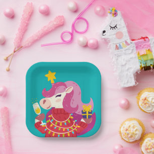 Winter Christmas Unicorn Party Paper Plate
