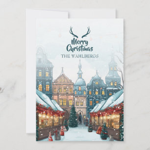 Winter christmas village holiday card