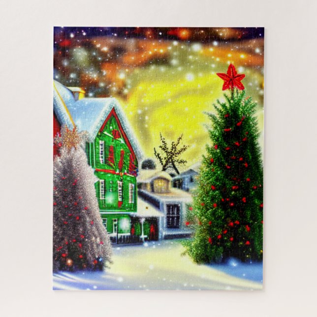 Winter Christmas Village Scene Jigsaw Puzzle (Vertical)