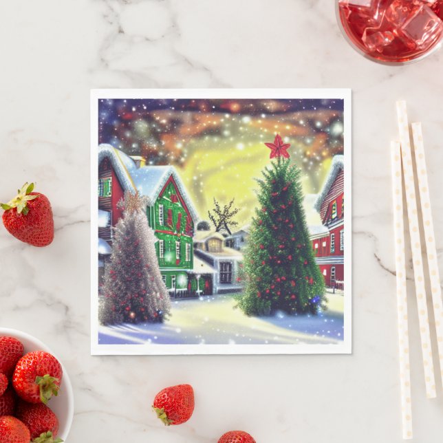 Winter Christmas Village Scene Napkin (Insitu)