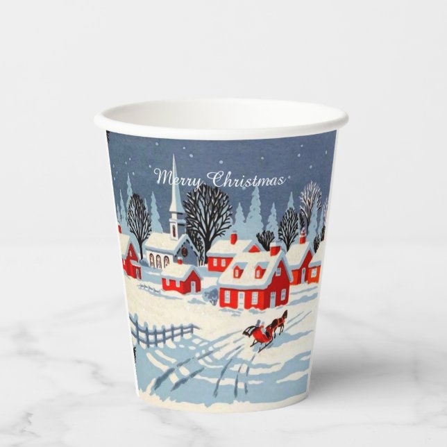 Winter Christmas Vintage Country Scene Paper Cups (Front)