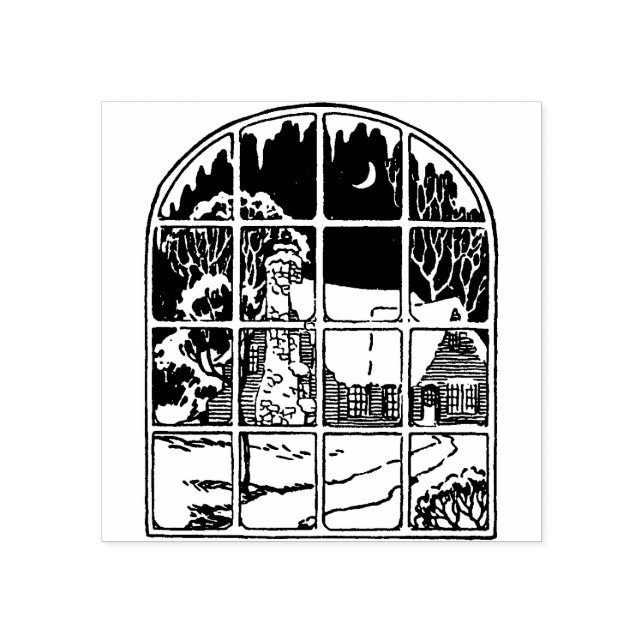 Winter Christmas Window Rubber Stamp  (Imprint)