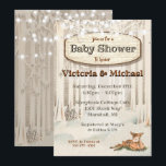 Winter Christmas Woodland Deer Baby Shower Invitation<br><div class="desc">Taken from a old vintage illustration and reworked into the charming baby shower invitation,  this card features,  twinkle lights,  snow covered trees in the winter with a baby deer or doe sleeping and a rustic wood sign. Great for a woodland,  winter,  Christmas or rustic baby shower.</div>