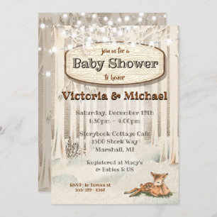 Winter Christmas Woodland Deer Baby Shower Invitation