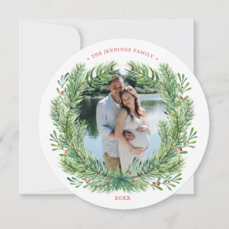 Winter Christmas Wreath Photo Holiday Card