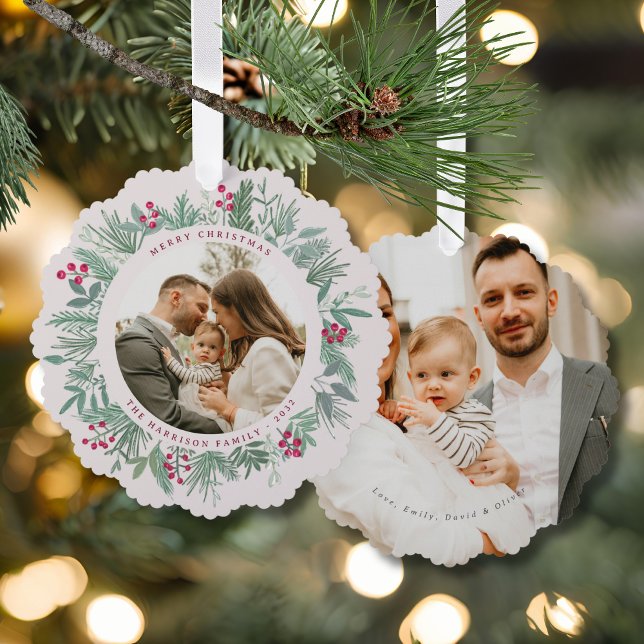 Winter Christmas Wreath with Photo  Tree Decoration Card (Creator Uploaded)