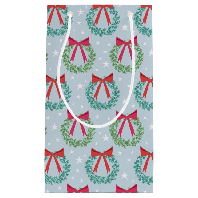 Winter Christmas Wreaths with Bows Retro Inspired Small Gift Bag (Front)