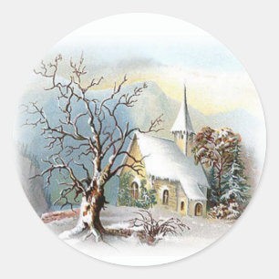 Winter Church Classic Round Sticker