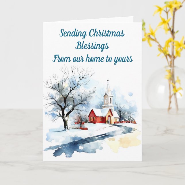 Winter church editable Christmas card (Yellow Flower)