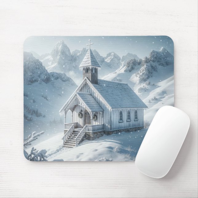 Winter Church In The Mountains Mouse Pad (With Mouse)