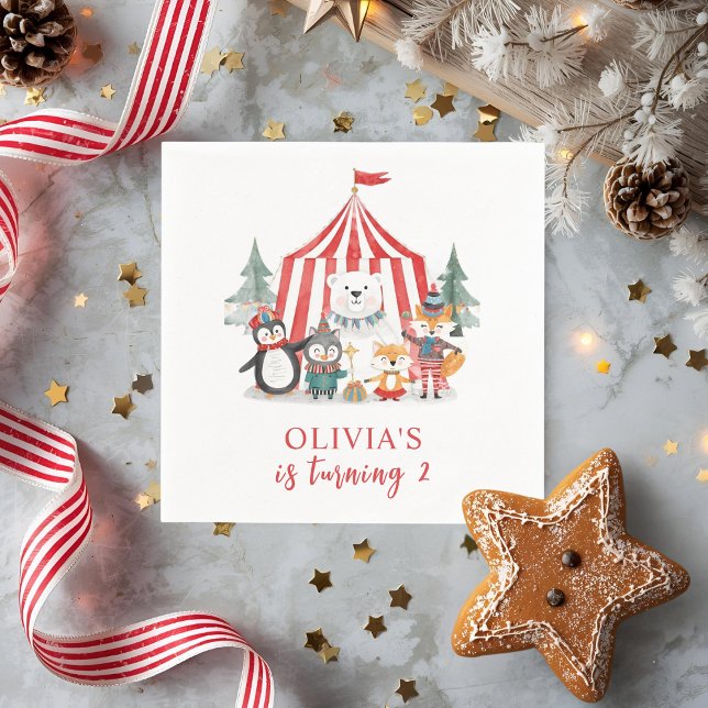 Winter Circus Animal Birthday Sign | Cute Woodland Napkin (Creator Uploaded)
