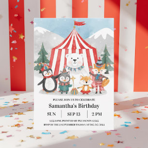 Winter Circus Birthday Invitation Cute Penguin