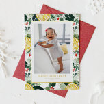 Winter Citrus and Greenery Pattern Christmas Photo<br><div class="desc">Merry Christmas! Give warm holiday greetings to your family and friends with this customisable gold foil Christmas card. It features watercolor botanical pattern of citrus, lemon slices, greenery and holly. Personalise this watercolor Christmas card by adding your own details. This lemon Christmas card is available in a variety of cardstocks....</div>