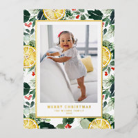 Winter Citrus and Greenery Pattern Christmas Photo