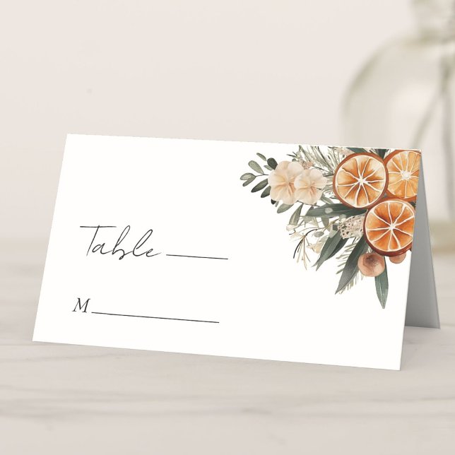 Winter Citrus Floral Elegant Christmas Wedding  Place Card (Creator Uploaded)