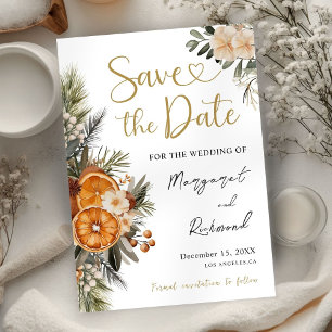 Winter Citrus Save The Date Christmas Wedding  Invitation