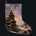 Winter Cityscape With Frozen River Classical Art Large Christmas Stocking<br><div class="desc">Winter Cityscape With Frozen River c~ by Dutch Painter Bartholomeus van Hove (1790 - 1880); was a prominent figure in the development of 19th century painting as he was the teacher to many students of that time including Johannes Bosboom and Jan Hendrik Weissenbruch. This is a beautiful winter scene with...</div>