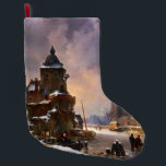 Winter Cityscape With Frozen River Classical Art Large Christmas Stocking<br><div class="desc">Winter Cityscape With Frozen River c~ by Dutch Painter Bartholomeus van Hove (1790 - 1880); was a prominent figure in the development of 19th century painting as he was the teacher to many students of that time including Johannes Bosboom and Jan Hendrik Weissenbruch. This is a beautiful winter scene with...</div>