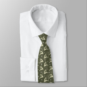 Winter Classy Earth Tone Reindeer Snowflakes Trees Tie