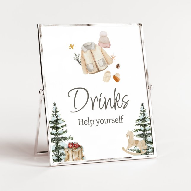 Winter Clothes Its Cold Outside Baby Shower Drinks Poster (Merry Little Winter Baby Clothes Baby Shower Drinks Sign)