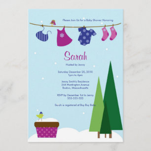 Winter Clothesline Baby Girl Shower Invite