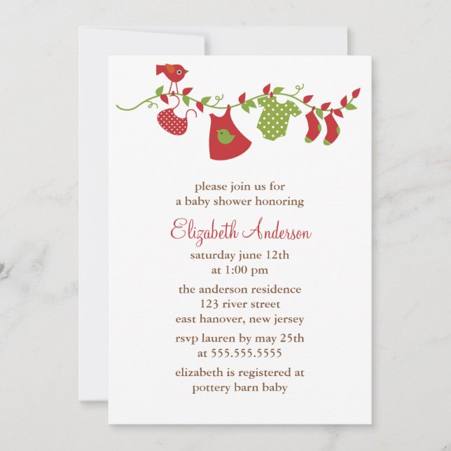 Winter Clothesline Baby Shower Invitations (Front)