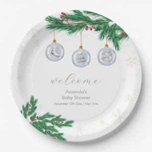 Winter Clothesline Ornaments Baby Shower Welcome  Paper Plate