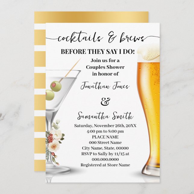 Winter Cocktail & Brews Before I do Couples Shower Invitation (Front/Back)