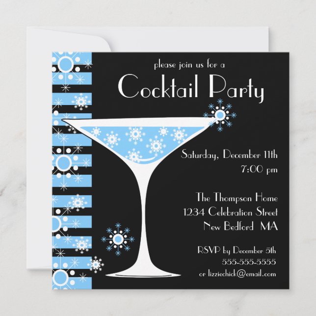Winter CocktailParty Snowflake Martini Invitation (Front)