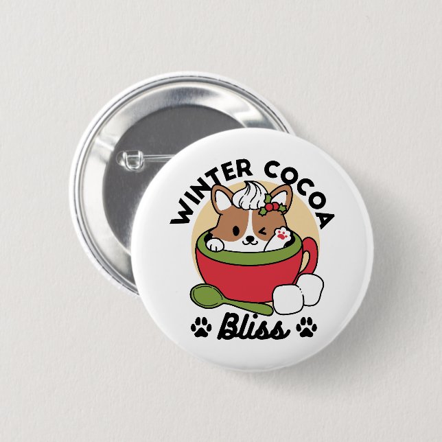 Winter Cocoa Bliss - Cute Dog in Mug Design 6 Cm Round Badge (Front & Back)