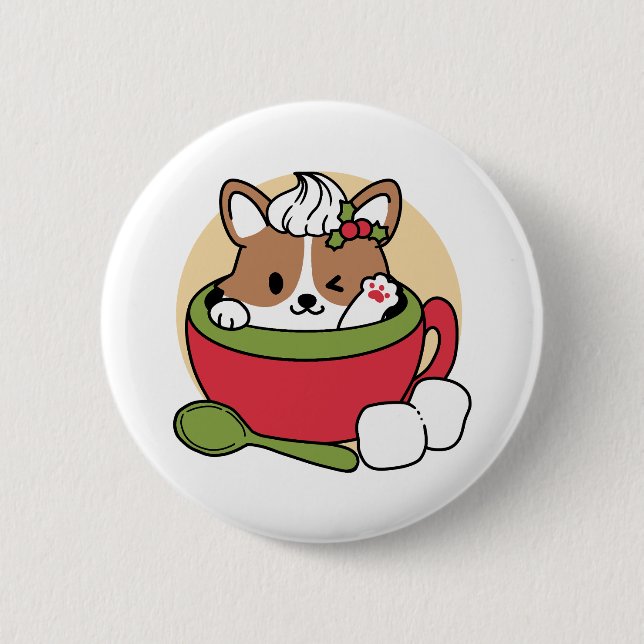 Winter Cocoa Bliss - Cute Dog in Mug Design 6 Cm Round Badge (Front)