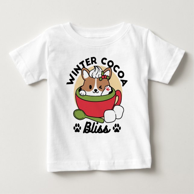 Winter Cocoa Bliss - Cute Dog in Mug Design Baby T-Shirt (Front)
