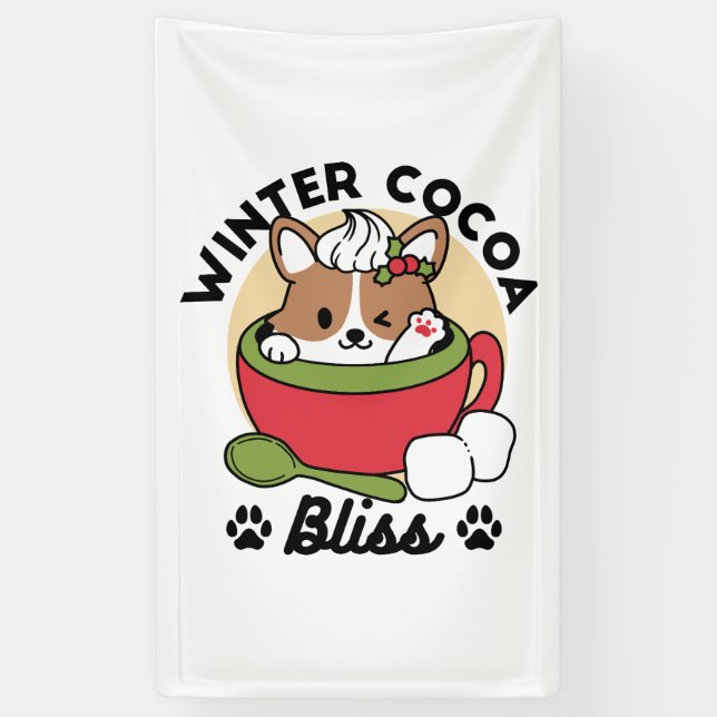 Winter Cocoa Bliss - Cute Dog in Mug Design Banner (Vertical)