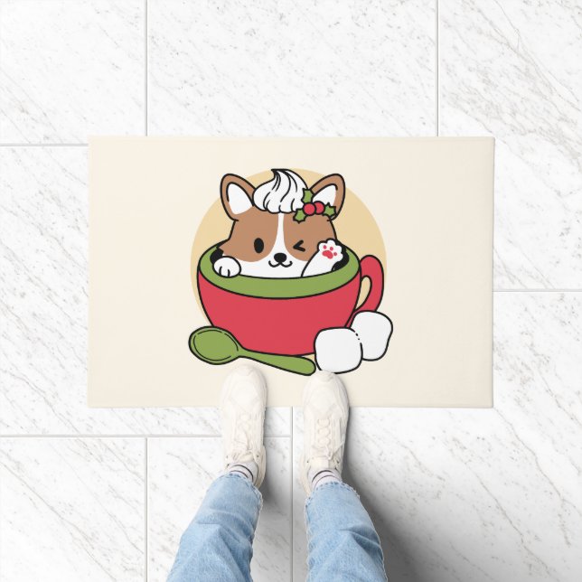 Winter Cocoa Bliss - Cute Dog in Mug Design Doormat (Indoor)