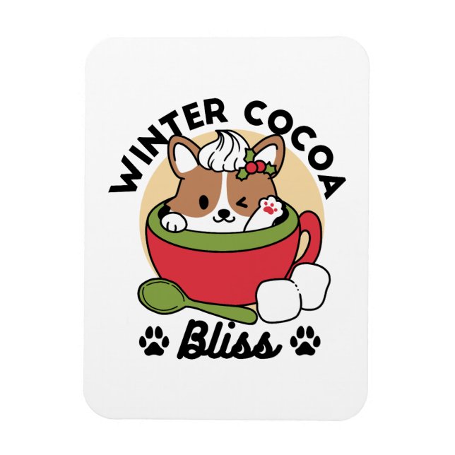 Winter Cocoa Bliss - Cute Dog in Mug Design Magnet (Vertical)