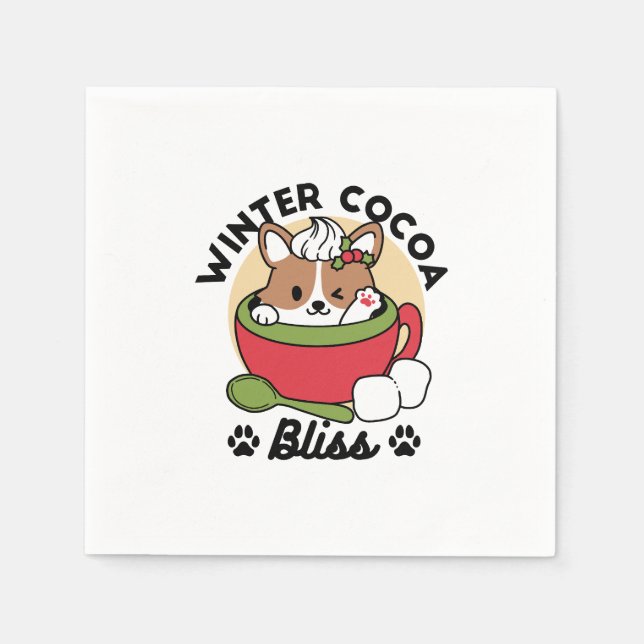 Winter Cocoa Bliss - Cute Dog in Mug Design Napkin (Front)