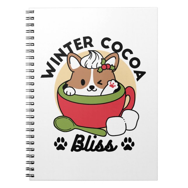 Winter Cocoa Bliss - Cute Dog in Mug Design Notebook (Front)
