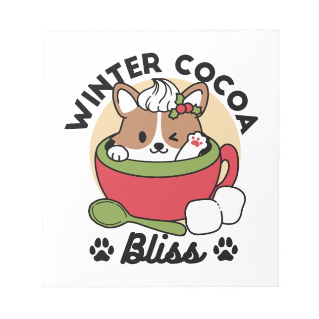 Winter Cocoa Bliss - Cute Dog in Mug Design Notepad (Front)