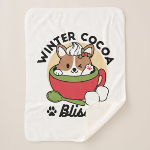 Winter Cocoa Bliss - Cute Dog in Mug Design Sherpa Blanket