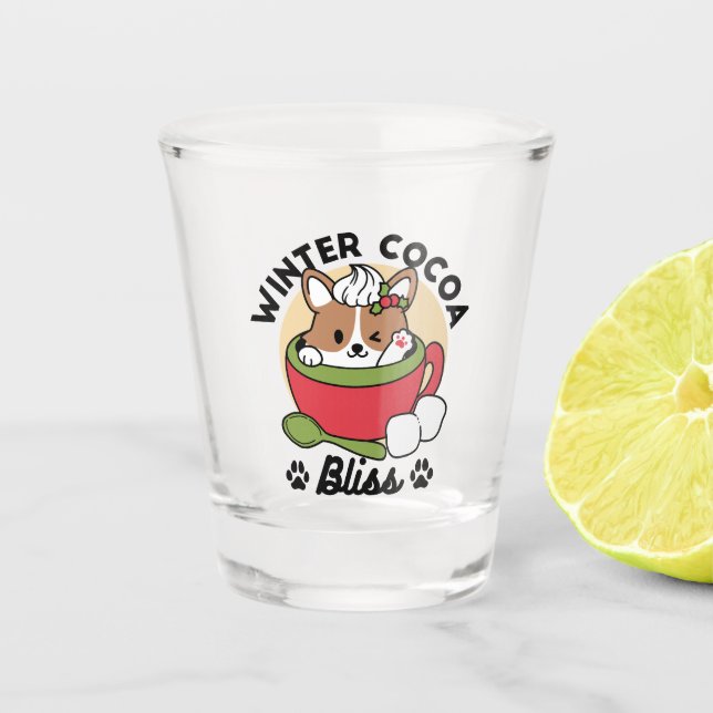 Winter Cocoa Bliss - Cute Dog in Mug Design Shot Glass (Front)