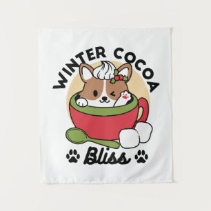 Winter Cocoa Bliss - Cute Dog in Mug Design Tapestry