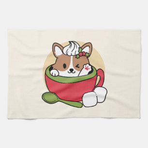 Winter Cocoa Bliss - Cute Dog in Mug Design Tea Towel