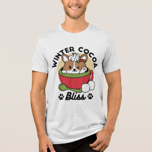 Winter Cocoa Bliss - Cute Dog in Mug Design Tri-Blend Shirt
