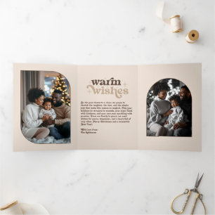 Winter Cocoa Cozy Vibes Retro Christmas Photo Tri-Fold Holiday Card