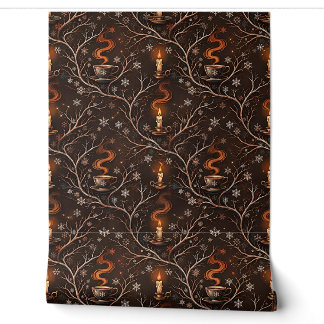 Winter Coffee and Candles Dark Academia Pattern Wallpaper